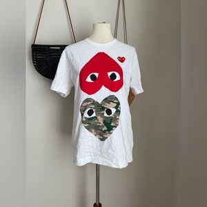 PLAY Commes des Garcons White Bottom Heart T-Shirt, Size Large